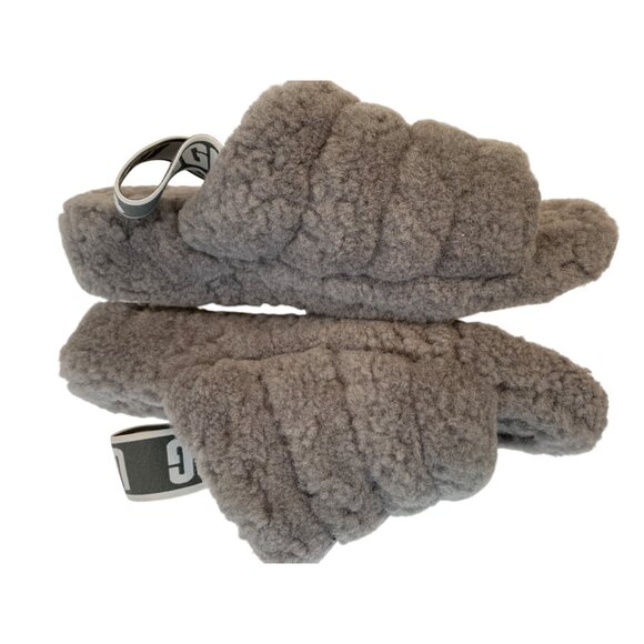 UGG Fluff Yeah Slide Slippers Gray Size 6 Womens Cozy Sheepskin Rubber Sole - Picture 7 of 9